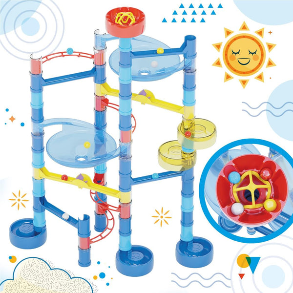 Quercetti - Migoga Run - Ocean - 93pc Marble Ball Run, Track Building Toy, Slide-Bridges-Spirals-Pipes, Colorful STEM Construction Playset, Kids 5+