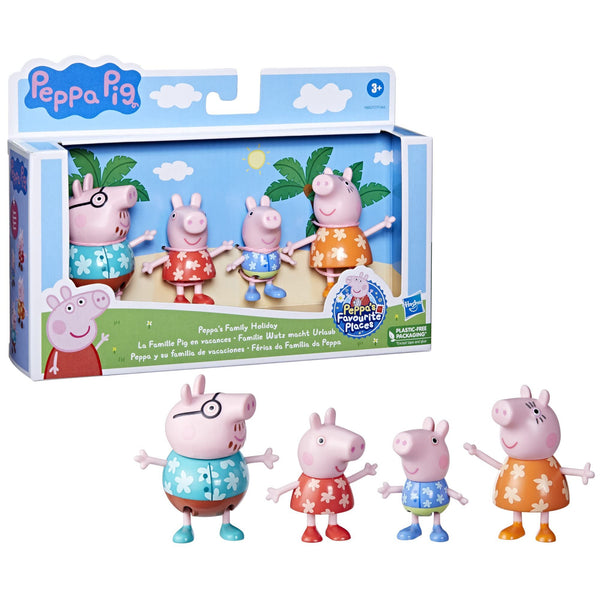 Peppa Pig Toys Peppa's Family Holiday, 4 Family Figures in Tropical Holiday Outfits, Preschool Toys for Ages 3+