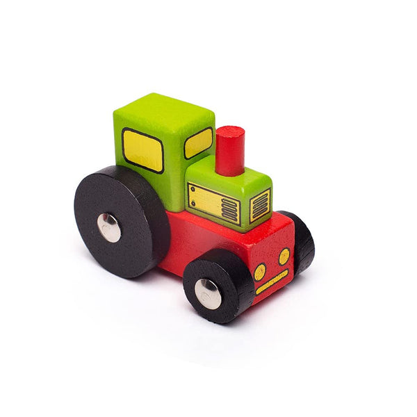 Bigjigs Rail Wooden Tractor Low Loader Train Car - Magnetic Construction Toy, Compatible with Most Major Wooden Railway Brands, Includes Detachable Tractor & Track Piece, Ages 3+