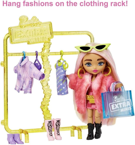 Barbie Extra Minis Doll and Fashion Playset with 15+ Pieces, Boutique with Small Doll, Clothes and Accessories