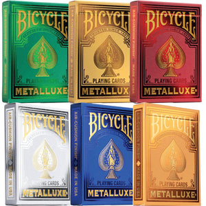 Bicycle Metalluxe Premium Playing Cards Collector's Bundle - Set of 6 Decks in Stunning Gold, Green, Red, Silver, Orange, and Blue Finishes