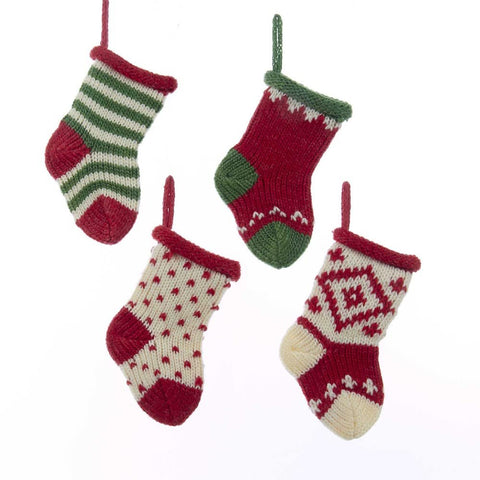 Kurt S. Adler 5" Knit Stocking Assortment - 4 Assorted Miniature Christmas Stockings - Red, Green and White (B0675)