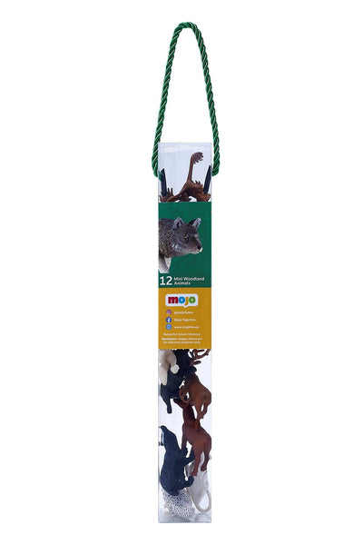 MOJO Mini Woodland Animals Playset, 12 Mini Hand-Painted Wildlife Figures, Realistic North American Forest Animal Figurines, Durable PVC, Ages 3+