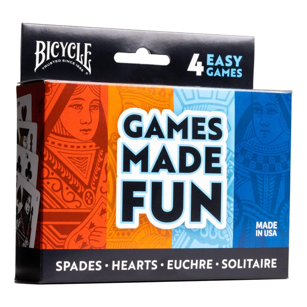 Bicycle 4 Playing Card Games in 1: Euchre, Hearts, Spades, and Solitaire (4 Card Game Pack), 1+ Players