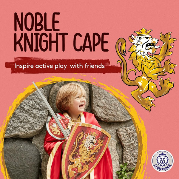 Liontouch - Noble Knight Cape for Boys, Red | Age 3-8 Years - One Size Fits All | Medieval Pretend Play Toy Cloak for Kids | Dress Up, Fancy Dresses, Cosplay & Royal Knight Costume Accessory