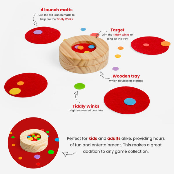 Bigjigs Toys Tiddly Winks Game, Wooden Toys, Board Games, Travel Games for Kids, Pocket Money Toys, Ages 3+