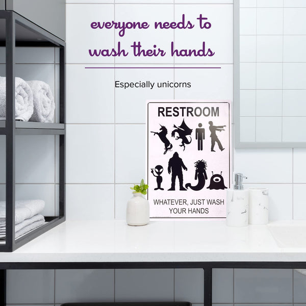Just Wash Your Hands Metal Sign - Easy-to-Hang Wall Decor - Fun Tin Signs for Man Cave - Metal Dorm Room Decorations, Garage Signs, and Man Cave Signs