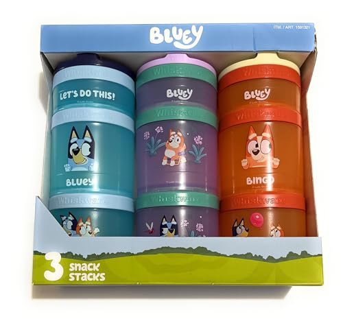 Whiskware Bluey Snack Stacks - Portable, Stackable, Secure and Convenient Twist ‘n Lock Snacking Containers, 3-Pack