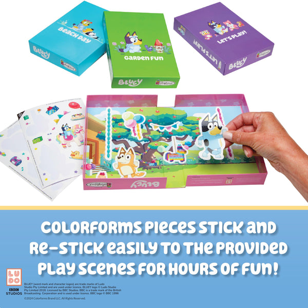 Colorforms Bluey Stickers Play Set Collection - Stickers for Kids, Bluey Toys, Toddler Sticker Book, 4 Play Scenes with Repositionable Stickers, Toddler Stickers, for Boys and Girls, Ages 3+