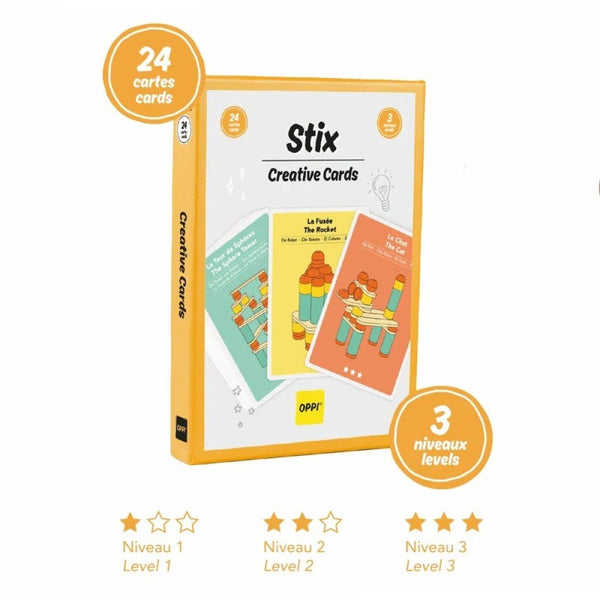 OPPI Stix 24 Creative Cards – Use With Stix Pieces Montessori-Inspired Creative Building Sticks for Kids & Families | Boosts Imagination, Spatial Awareness & Fine Motor Skills