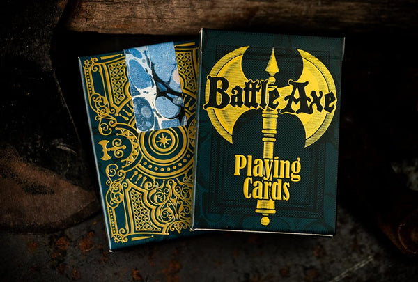 Kings Wild Project Battle Axe Luxury Playing Cards - Special Edition Blue Gilded, Poker Size, Custom Index, Numbered Collectible Deck