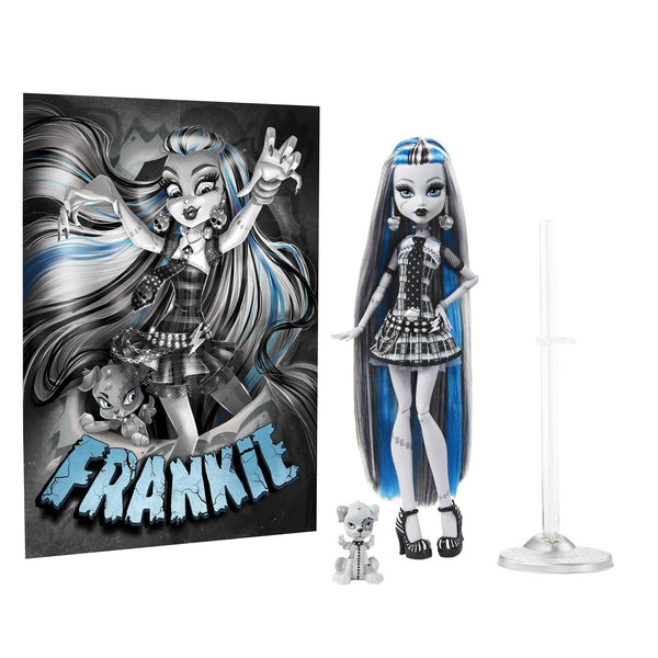 Monster High Doll, Frankie Stein in Black and White, Reel Drama Collector Doll, Doll-Size and Life-Size Posters, Horror Flick Theme, Toys and Gifts (HKN29)