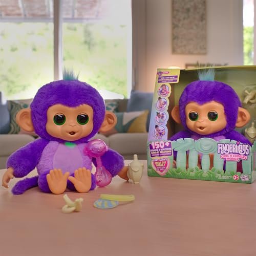 Fingerlings Care ‘n’ Cuddles Interactive Baby Monkey, Sunny (Purple), 150+ Sounds and Reactions, Heart Lights Up, Toy for Ages 3+