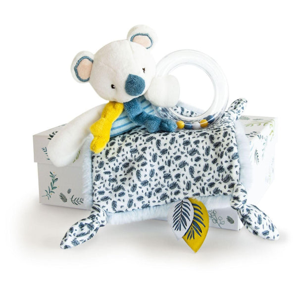Doudou et Compagnie Yoca the Koala Blanket with Rattle in Gift Box - 22 cm Baby Comforter & Educational Soft Toy - Ideal Newborn Gift for Baby Boy or Girl (DC3666)