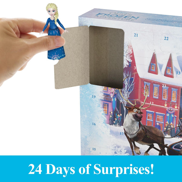 Mattel Disney Frozen Toys, Anna & Elsa Small Doll Advent Calendar with 2 Friend Figures, Moldable Sand & 24 Play Pieces, Inspired by Olaf’s Frozen Adventure