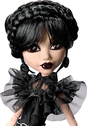 Monster High Wednesday Doll, Rave’N Wednesday Collectible in Black Gothic Gown Inspired by Dance Scene, Premium Accessories and Doll Stand