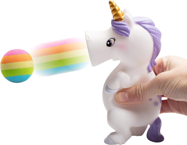 Hog Wild White Unicorn Popper Toy - Shoot Foam Balls Up to 20 Feet - 6 Rainbow Balls Included - Age 4+