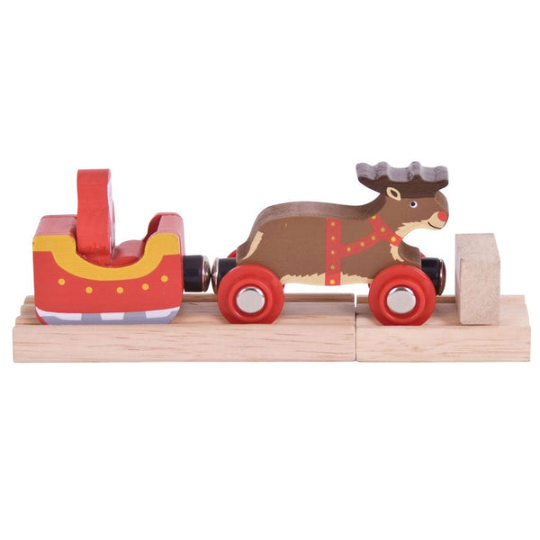 Bigjigs Rail Santa Sleigh with Reindeer Toy Train - Bigjigs Train for Christmas Train Sets, Quality Wooden Train Track Accessories, Bigjigs Train Accessories