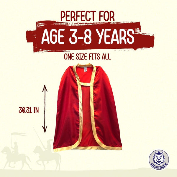 Liontouch - Noble Knight Cape for Boys, Red | Age 3-8 Years - One Size Fits All | Medieval Pretend Play Toy Cloak for Kids | Dress Up, Fancy Dresses, Cosplay & Royal Knight Costume Accessory