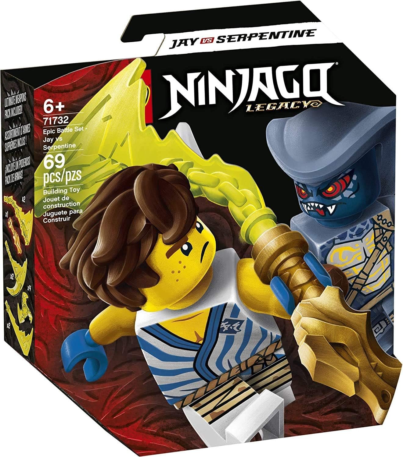 LEGO NINJAGO Epic Battle Set – Jay vs. Serpentine 71732 Building Kit; Ninja Playset Featuring Spinning Battle Toy, New 2021 (69 Pieces)