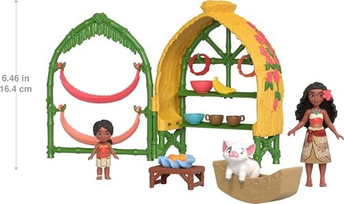 Mattel Disney Moana 2 Toys, Moana & Simea Village Home Playset with 2 Small Dolls, Pua Figure & 15 Accessories