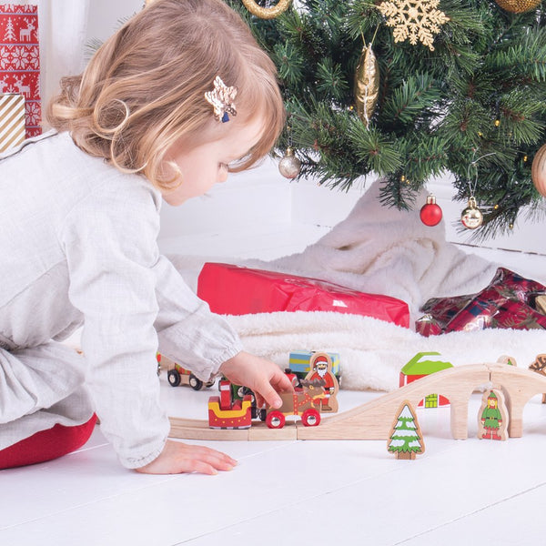 Bigjigs Rail Santa Sleigh with Reindeer Toy Train - Bigjigs Train for Christmas Train Sets, Quality Wooden Train Track Accessories, Bigjigs Train Accessories