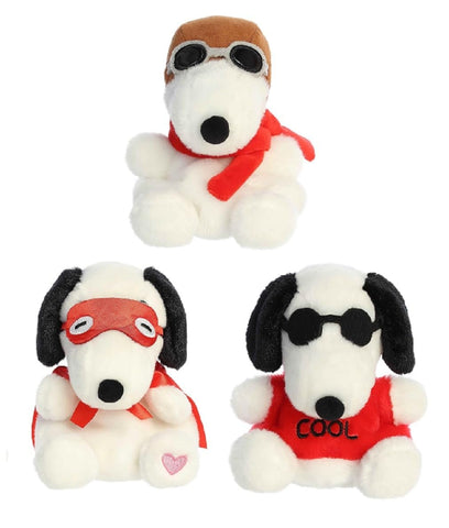 Aurora 3 Piece Peanuts Palm Pals Snoopy Bundle, Kissing Bandit, Joe Cool and Flying Ace, 5 inch