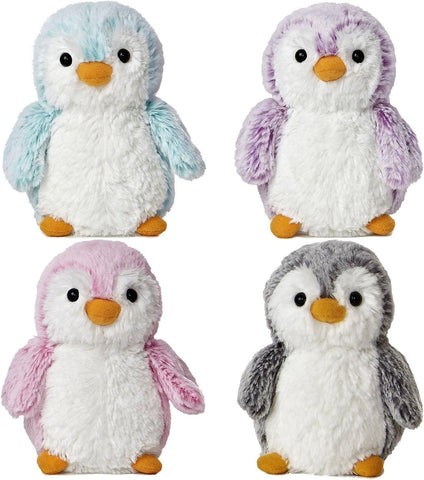 Bundle of 4 Aurora World Pom Pom Penguin Bright Pink, Blue, Purple and Gray Plush, 6"