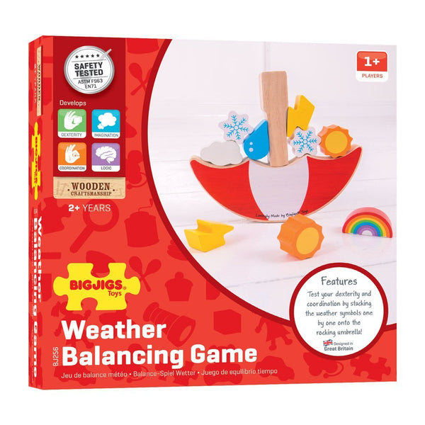 Bigjigs Toys Weather Balancing Game for Toddlers & Kids - Wooden Fine Motor Skills Stack & Balance Game with Rainbow, Sun, Cloud, Snowflake & Lightning Pieces - Ages 2+