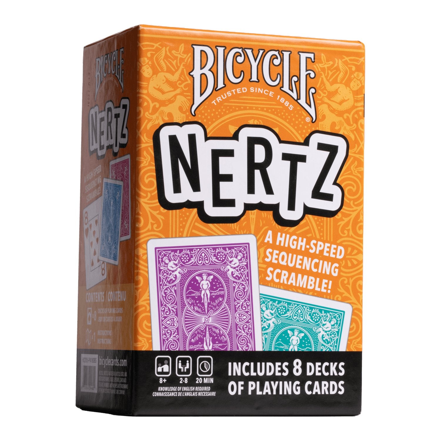 Bicycle Nertz Playing Card Game, 8 Decks of Playing Cards, Fast, Fun, Competitive Multiplayer Solitaire Game, Up to 8 Players, Jumbo Index