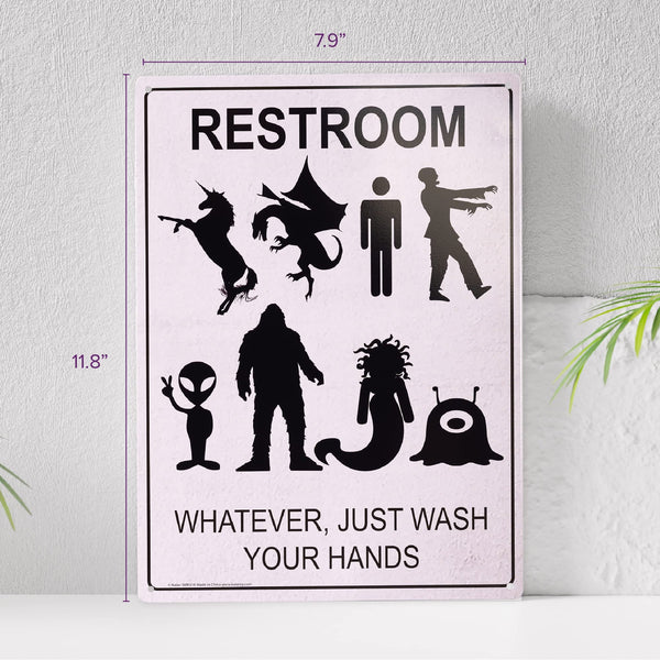 Just Wash Your Hands Metal Sign - Easy-to-Hang Wall Decor - Fun Tin Signs for Man Cave - Metal Dorm Room Decorations, Garage Signs, and Man Cave Signs