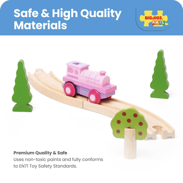 Bigjigs Rail Battery Powered Pink Loco Train | Motorised Engine Accessories for Wooden Railway Track Set | Model Toy Gift for 3+ Year Old Kids | Ideal as an Educational Tool for Children