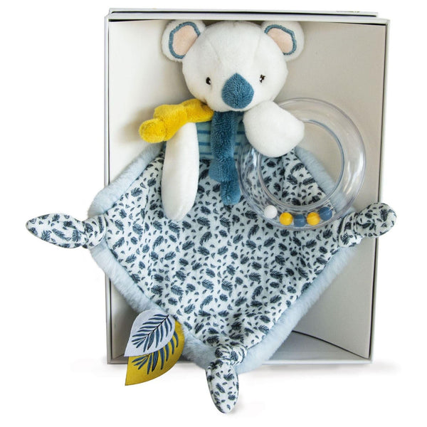 Doudou et Compagnie Yoca the Koala Blanket with Rattle in Gift Box - 22 cm Baby Comforter & Educational Soft Toy - Ideal Newborn Gift for Baby Boy or Girl (DC3666)