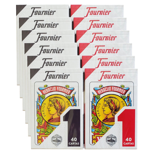 Heraclio Fournier No. 1 Spanish Playing Cards, 12 Deck Set, 40-Card Baraja Española for Mus, Brisca, Tute, Games & Collectors (6 Blue & 6 Red Decks)