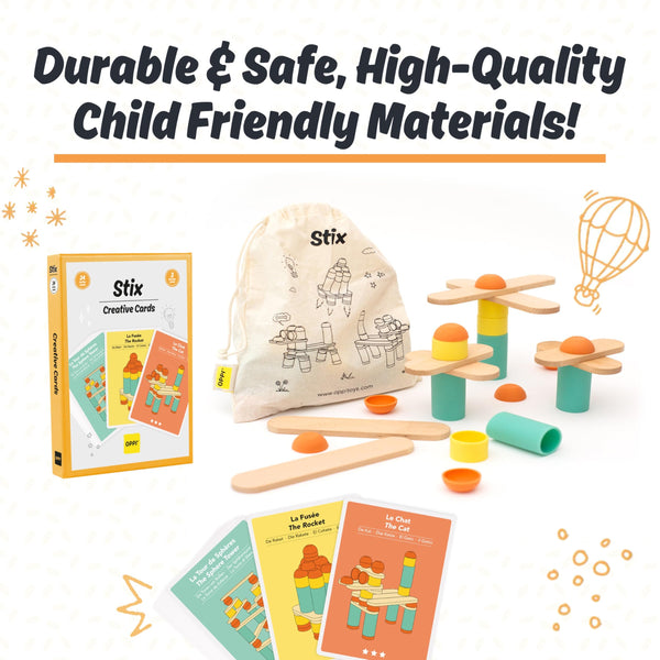 OPPI Stix 60 Pcs Wooden Blocks – Durable Natural Wood Building Blocks for Toddlers & Kids (Ages 2–12) – Open-Ended Creativity, Stacking & Construction Set for Early Learning and STEM Skill Development
