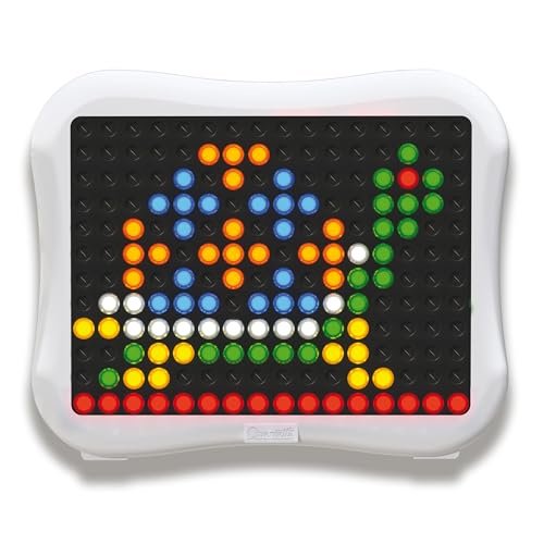 Quercetti: Peg Brite - Light-Up Image Toy, Create Mosaic Board Art, 120 Pegs & Bright LEDs, 12 Sample Pattern Templates, Free Play Designing, Kids 3+