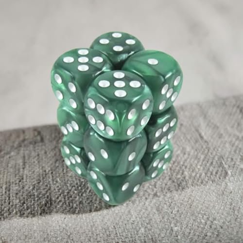 Koplow Games Green Marbleized Deluxe Dice with White Pips, D6 16 mm (5/8 in), Rounded Corners, Pack of 12
