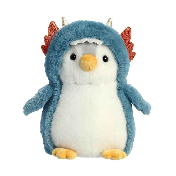Aurora® Playful Pompom Penguin™ Dragon Stuffed Animal - Vibrant Companions for Warm Cuddles - Perfect for Adults, Kids, and Birthdays - Blue 7 Inches