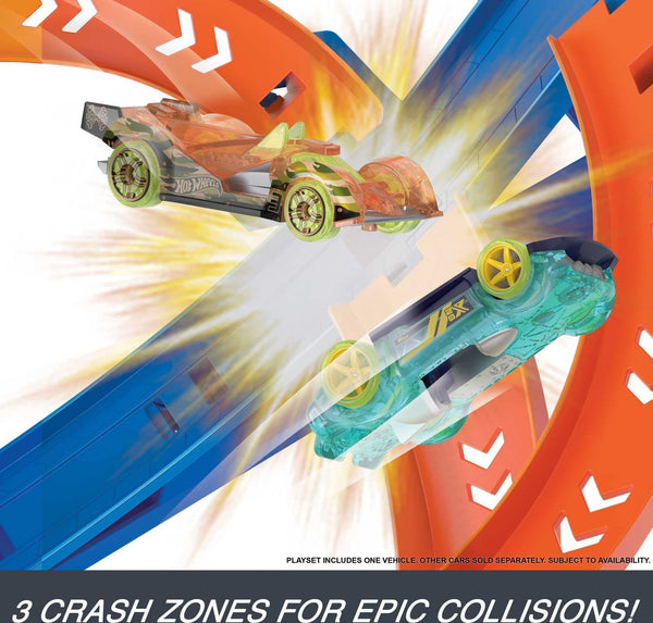 Hot Wheels Action Spiral Speed Crash Track Set, Powered by Motorized Booster 29-in Tall Track with 1:64 Scale Toy Car, Ages 5+