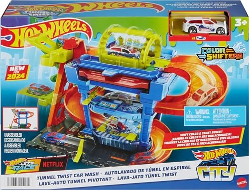 Hot Wheels City Color Shifters Tunnel Twist Car Wash Diecast Playset - Let's Race