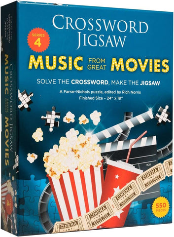 Dual Challenge Crossword Jigsaw Puzzle Movie Song Trivia - For Movie Buffs Families - 2 in 1 Fun Educational Interactive Brain Building for Adults & Families, 550 Pieces