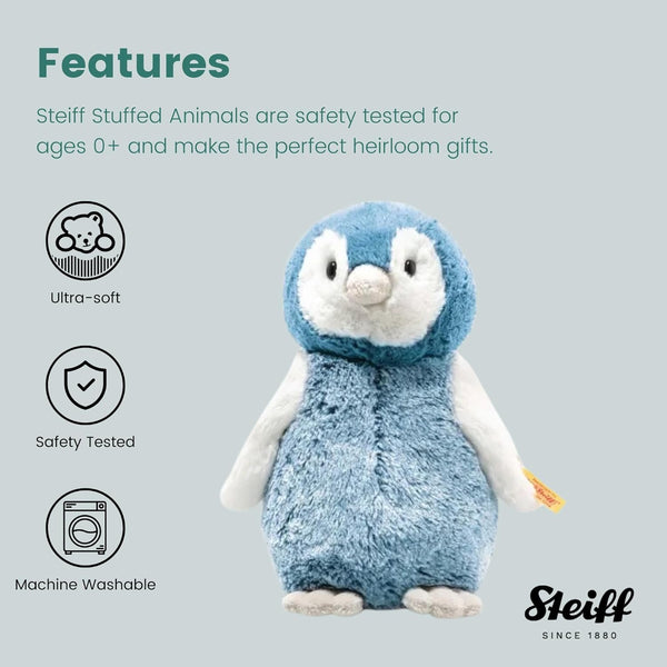 Steiff Paule Penguin, Premium Penguin Stuffed Animal, Penguin Toys, Stuffed Penguin, Penguin Plush, Cute Plushies, Plushy Toy for Girls Boys and Kids, Soft Cuddly Friends (Blue, 9")