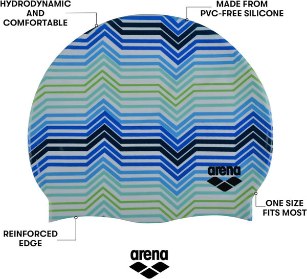 Arena Print Unisex Soft Silicone Swim Cap for Women and Men, Intensive Training Comfortable Non-Slip Long Hair Swimming Hat