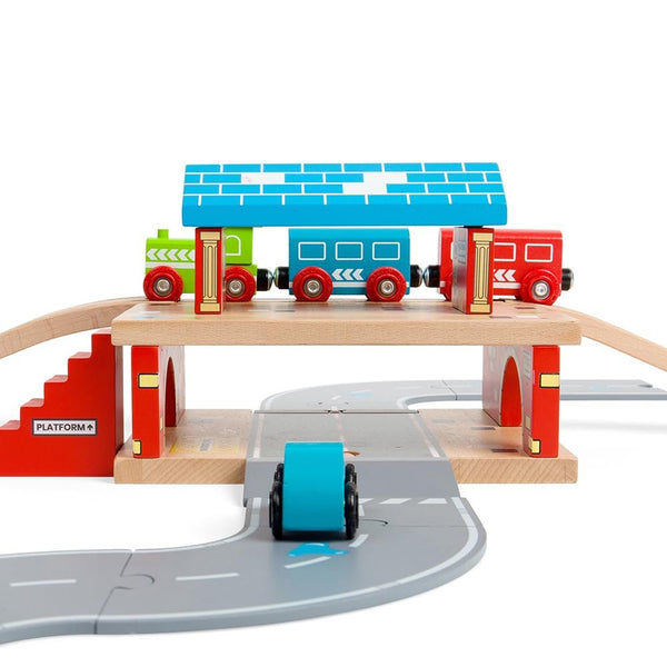 Bigjigs Rail, Overground Station, Wooden Toys, Bigjigs Train Accessories, Wooden Train Shed, Train Toys, Wooden Shed, Wooden Toys for 3 4 5 Year Olds