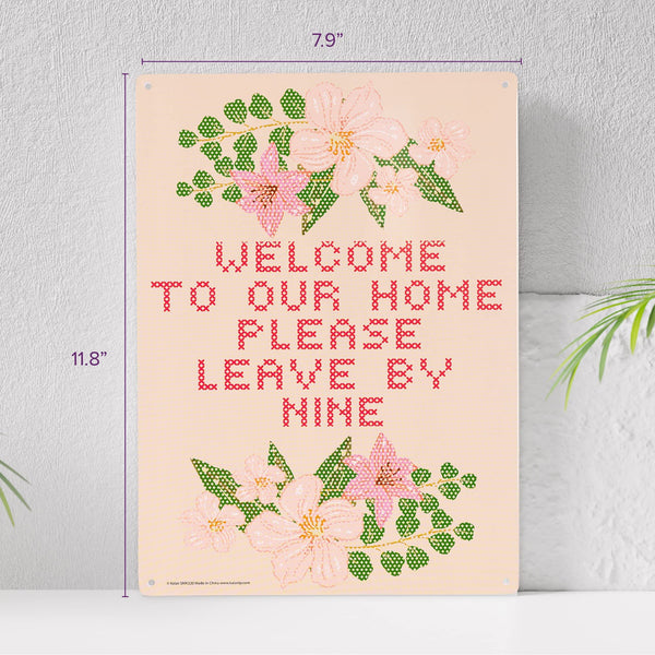 Welcome to Our Home Metal Sign - Easy-to-Hang Wall Decor - Fun Tin Signs for Man Cave - Metal Dorm Room Decorations, Garage Signs, and Man Cave Signs