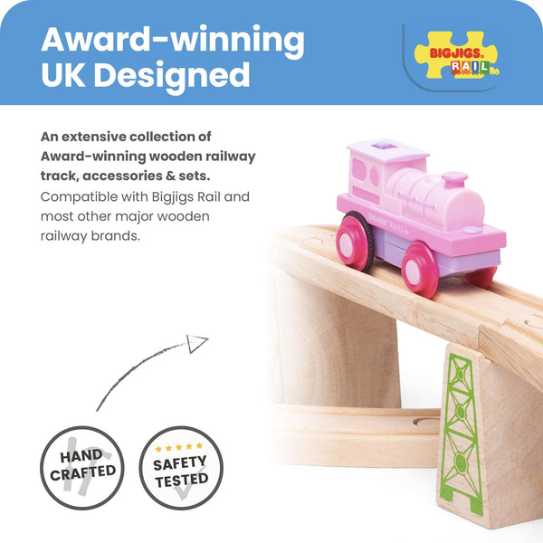 Bigjigs Rail Battery Powered Pink Loco Train | Motorised Engine Accessories for Wooden Railway Track Set | Model Toy Gift for 3+ Year Old Kids | Ideal as an Educational Tool for Children