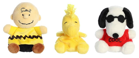 Aurora Peanuts Palm Pal 3 Piece Plush Bundle, Joe Cool, Woodstock, and Charlie Brown 5 Inches