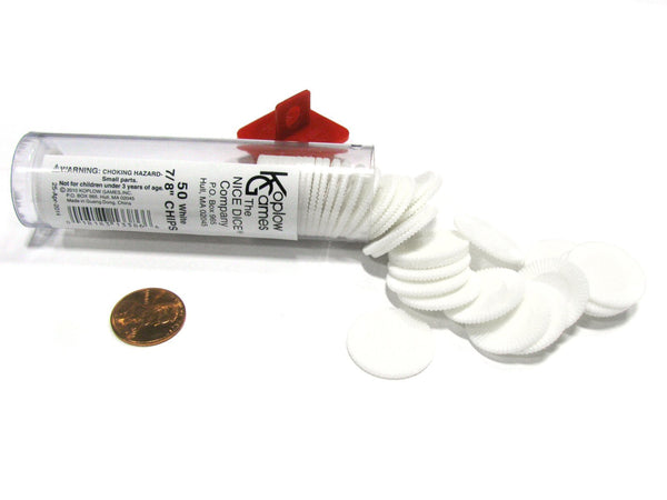 Koplow Games Set of 50 7/8" Easy Stacking Plastic Mini Playing Poker Chips - White