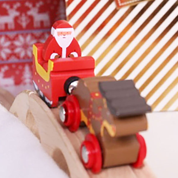 Bigjigs Rail Santa Sleigh with Reindeer Toy Train - Bigjigs Train for Christmas Train Sets, Quality Wooden Train Track Accessories, Bigjigs Train Accessories