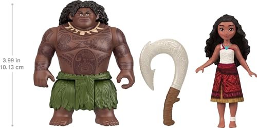 Mattel Disney Moana 2 Toys, Moana & Maui Ocean Adventures 2-Pack with 2 Small Dolls & Hook Accessory, Inspired by The Movie